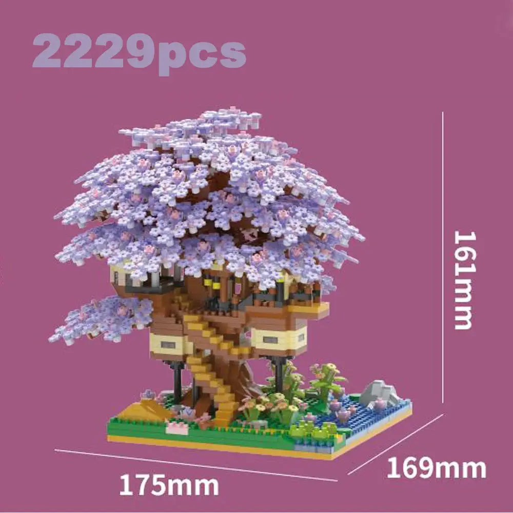 Pink Cherry Tree House Micro Particle Building Blocks Set For Kids Ages 6 And Up Difficult Assembly Classic Model