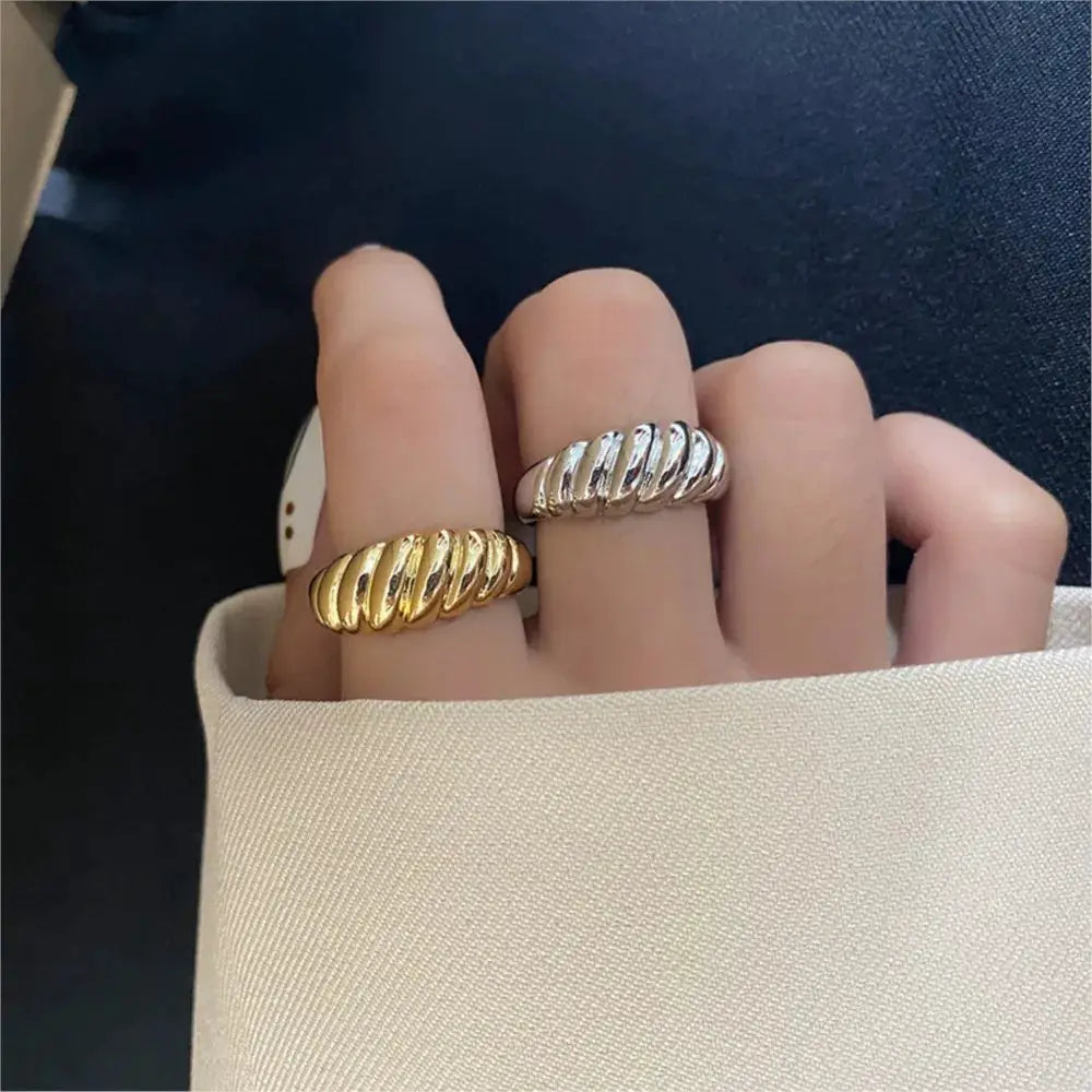 925 Sterling Silver Twisted Croissant Ring Unisex Minimalist Geometric Texture Vintage Jewelry Gift