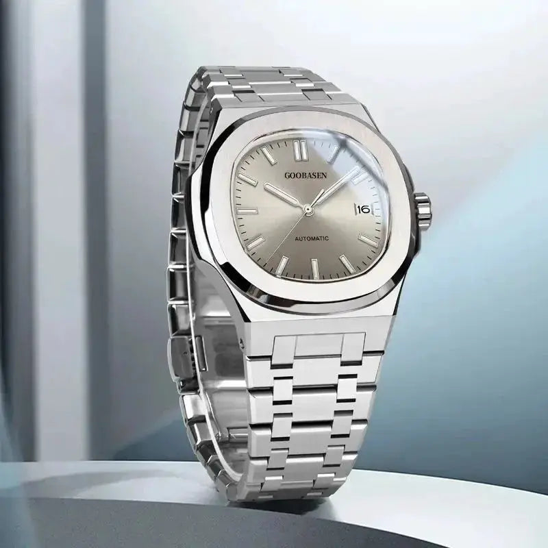 LuxTime Aurora Automatic Luminous Stainless Steel Mens Watch With Luminous Dial Water Resistant 3 Bar