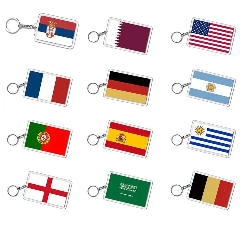 National Flags Keychain Set With Glass Inlay Ten Flags Zinc Alloy