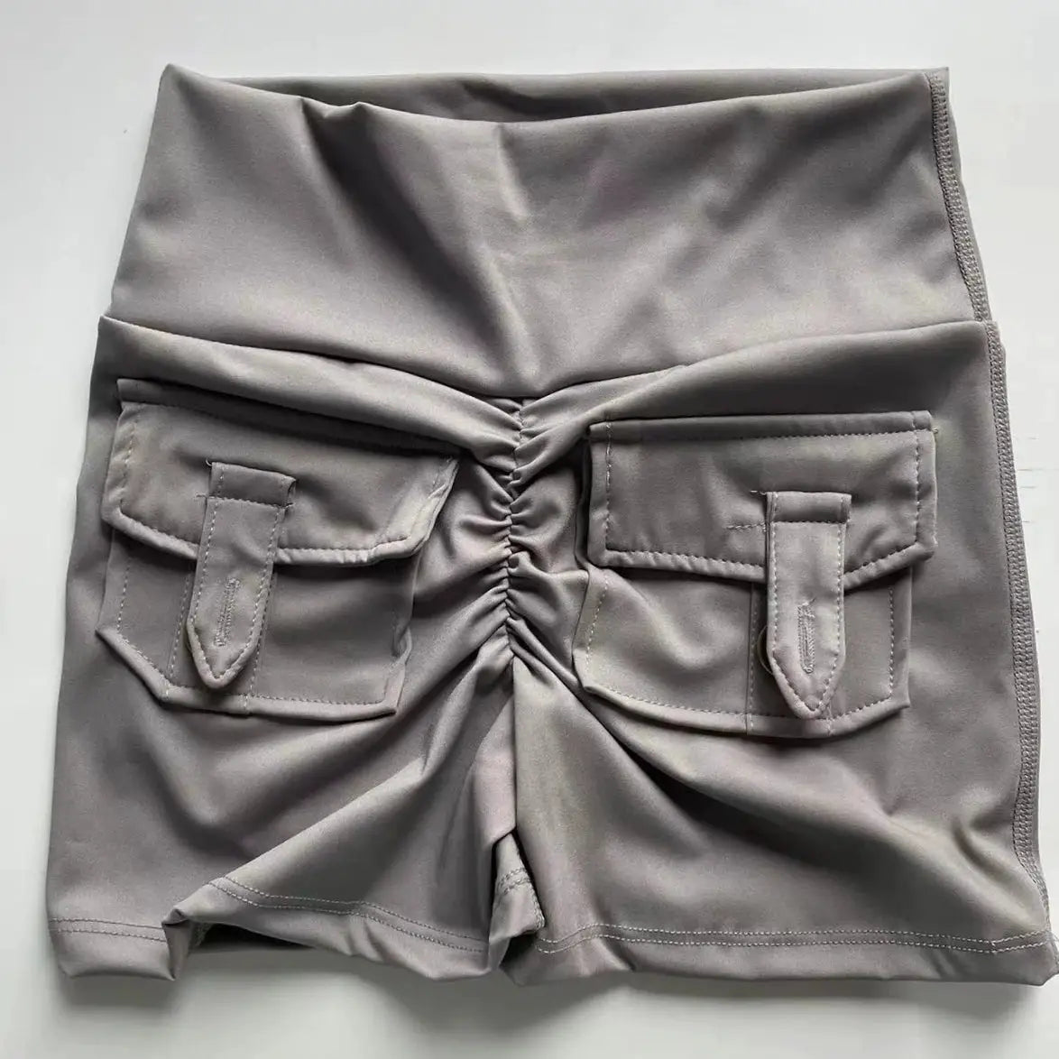 Peach Butt Fitness Shorts gray cargo shorts with back pockets, air-dry fabric for workouts