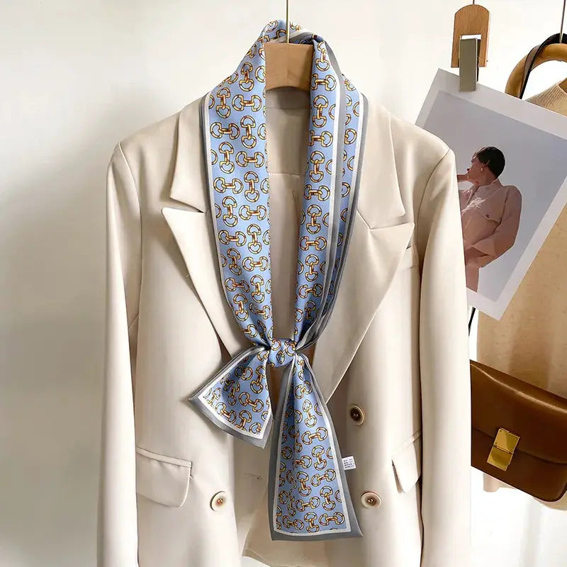 LuxeSilk Silk Feel Printed Design Scarf Versatile Long Narrow Silk Shawl For Fashionable Styles