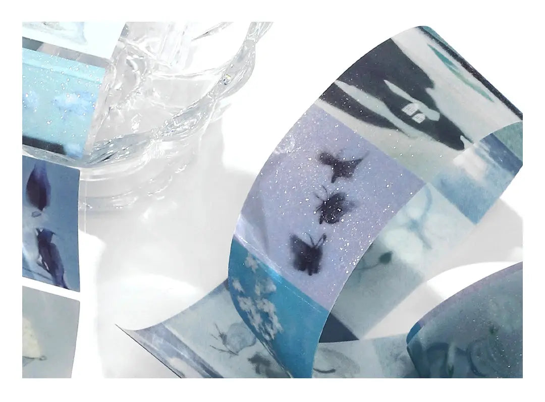 Simples Market decorative PET tape roll (2m) with scenic butterfly imagery, blue tones