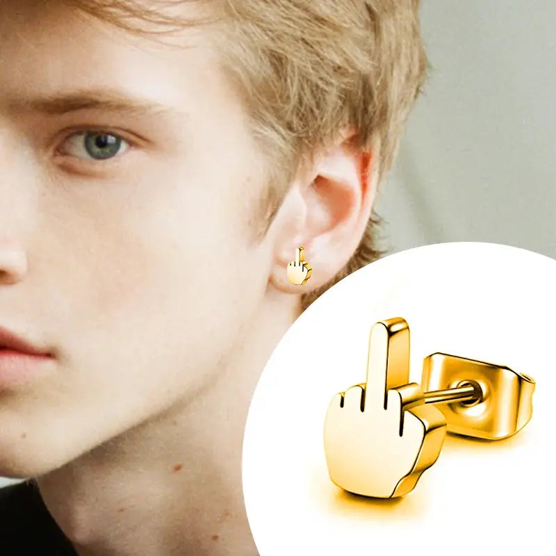 Middle Finger Stainless Steel Earrings Unisex Ear Hoops for Men and Women Bold Statement Jewelry