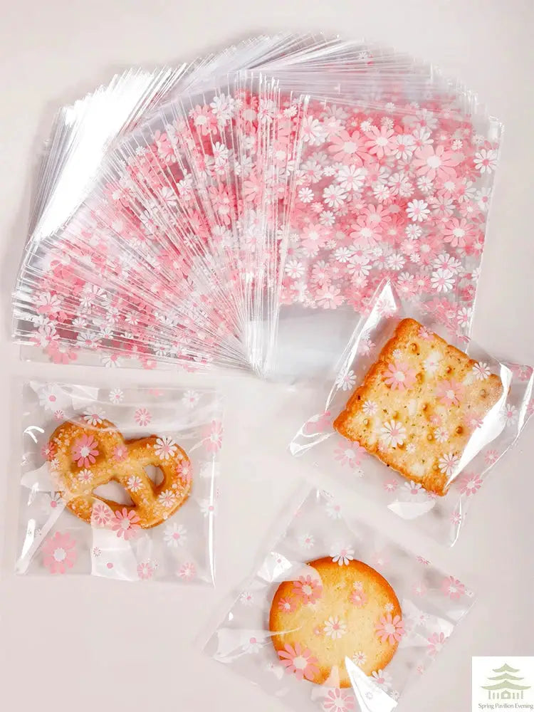 100 Pcs Flower Self Adhesive Plastic Packing Bags For Biscuits Candy Cookies Jewelry Gift Packaging 7x73cm