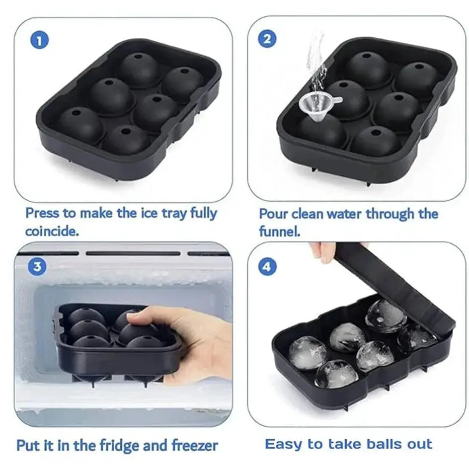 Simples Market silicone ice ball mold tray, 6-cavity, black with lid for whiskey
