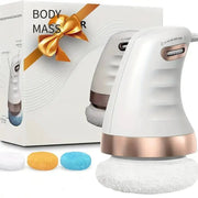 Simples Market cellulite massager handheld electric body sculpting gun, white with rose-gold base.