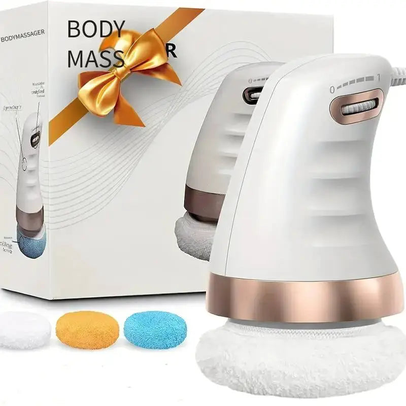 Simples Market cellulite massager handheld electric body sculpting gun, white with rose-gold base.