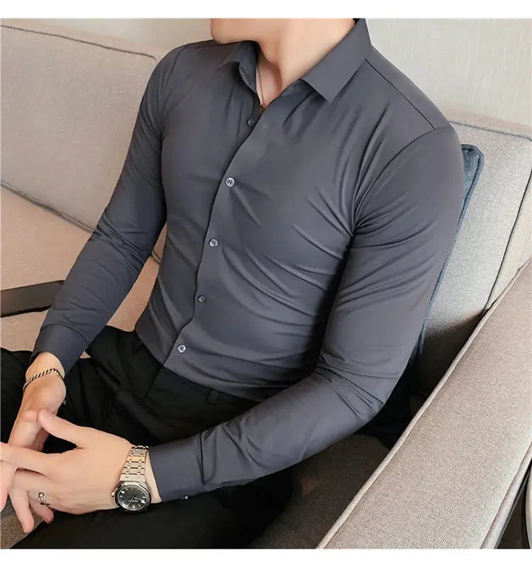 Simples Market men's plus-size 4XL seamless long-sleeve shirt in dark gray