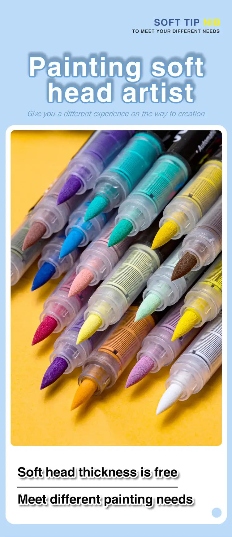 Soft brush-tip acrylic marker pens set in assorted colors; waterproof on glass, stone, metal, wood, plastic and paper