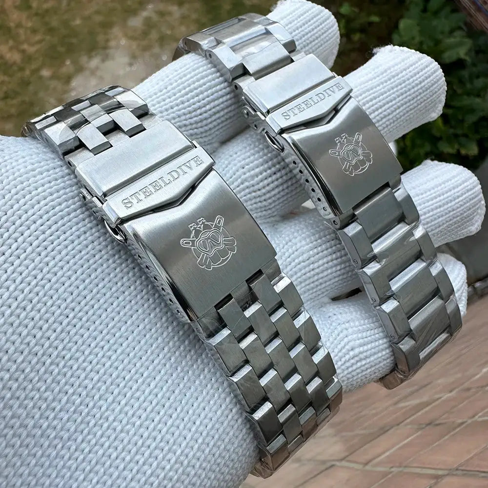 Steeldive Proplof SD1969 V3 stainless steel dive watches, two with brushed bracelets and logo-engraved clasps