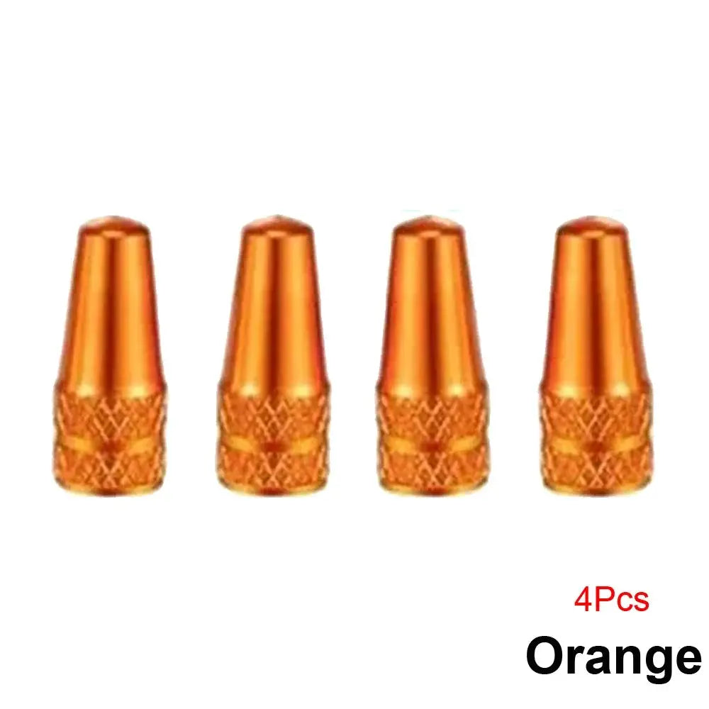 Set of 4 orange aluminum Presta valve caps for bicycle tires