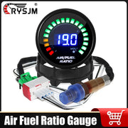 Air fuel ratio gauge 52mm (2'') with blue digital readout and green LED arc; includes wiring harness and O2 sensor