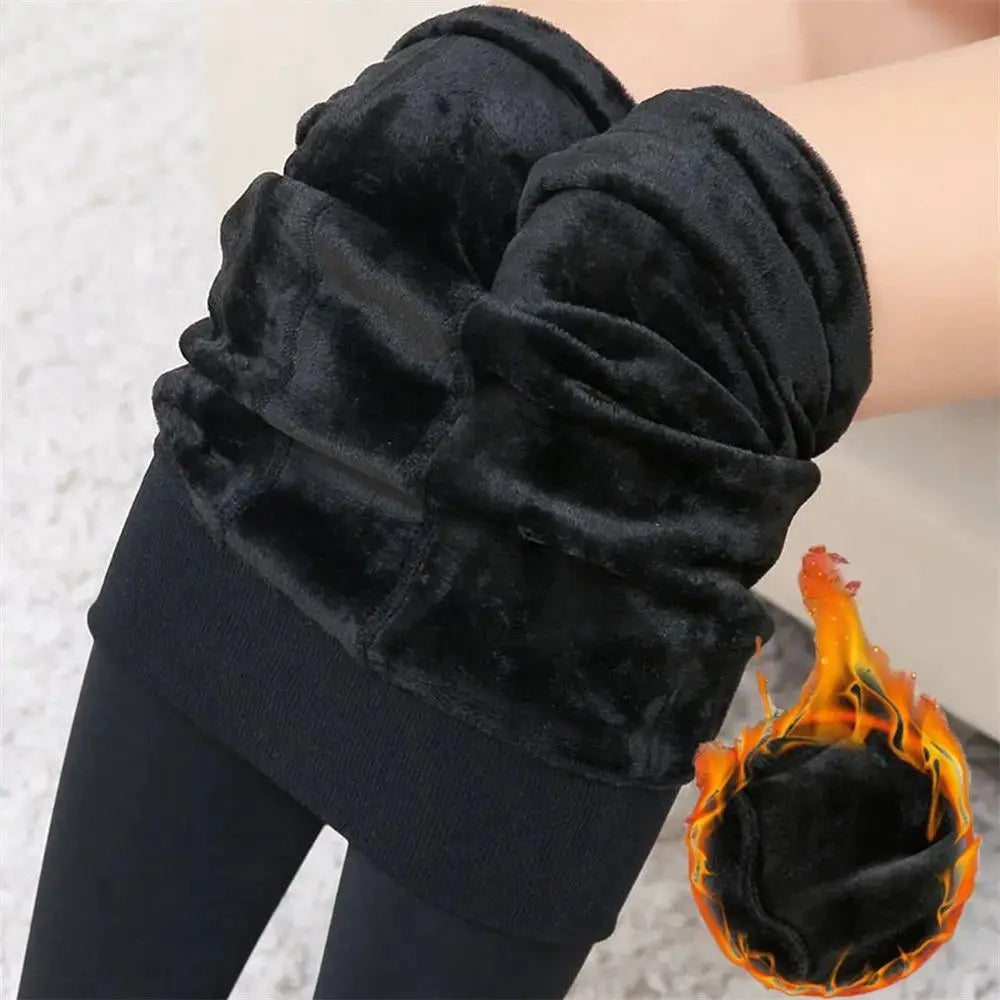 Simples Market black fleece-lined winter thermal leggings for women with plush lining and thick cuffs