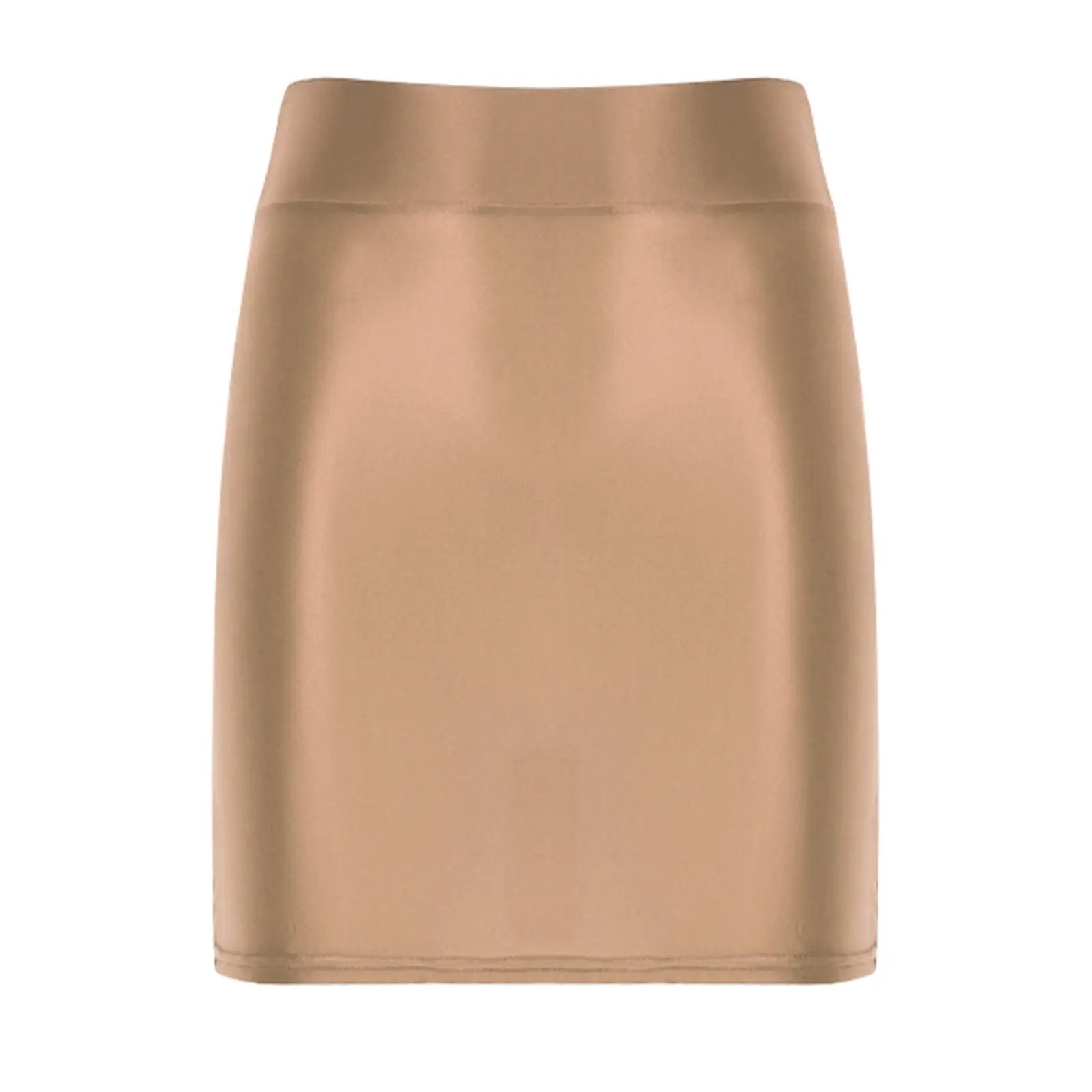 Beige glossy patent leather mini skirt for clubwear and stage performances