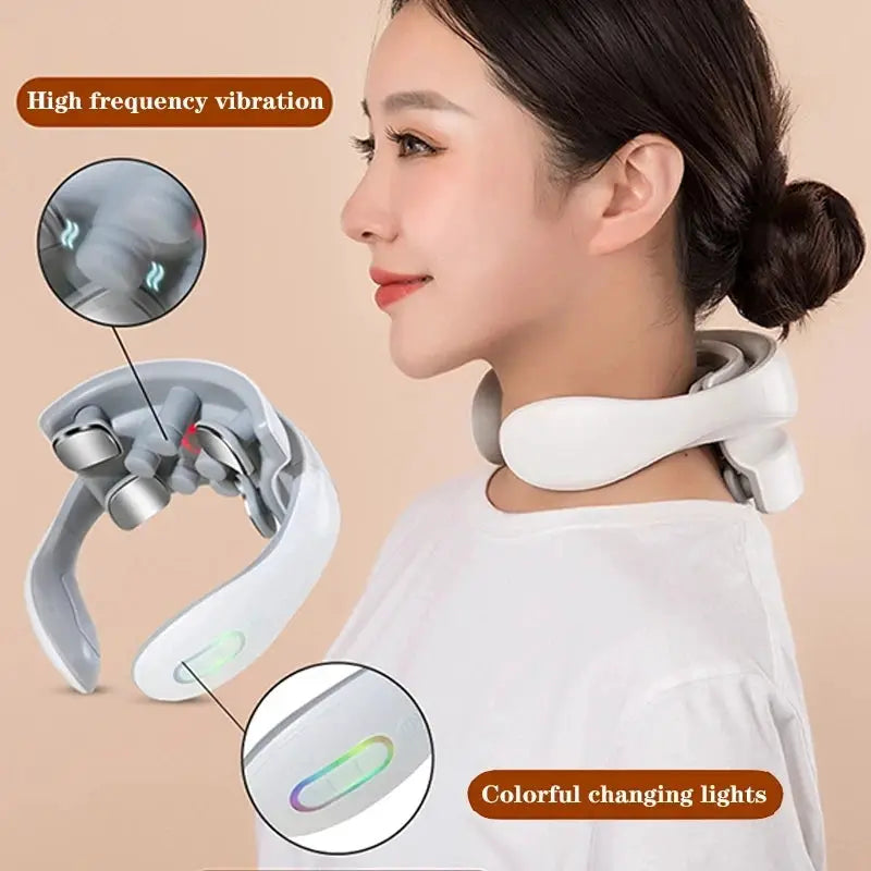 Vibration Neck Massager, white rechargeable cervical massager from Simples Market with color-changing LEDs