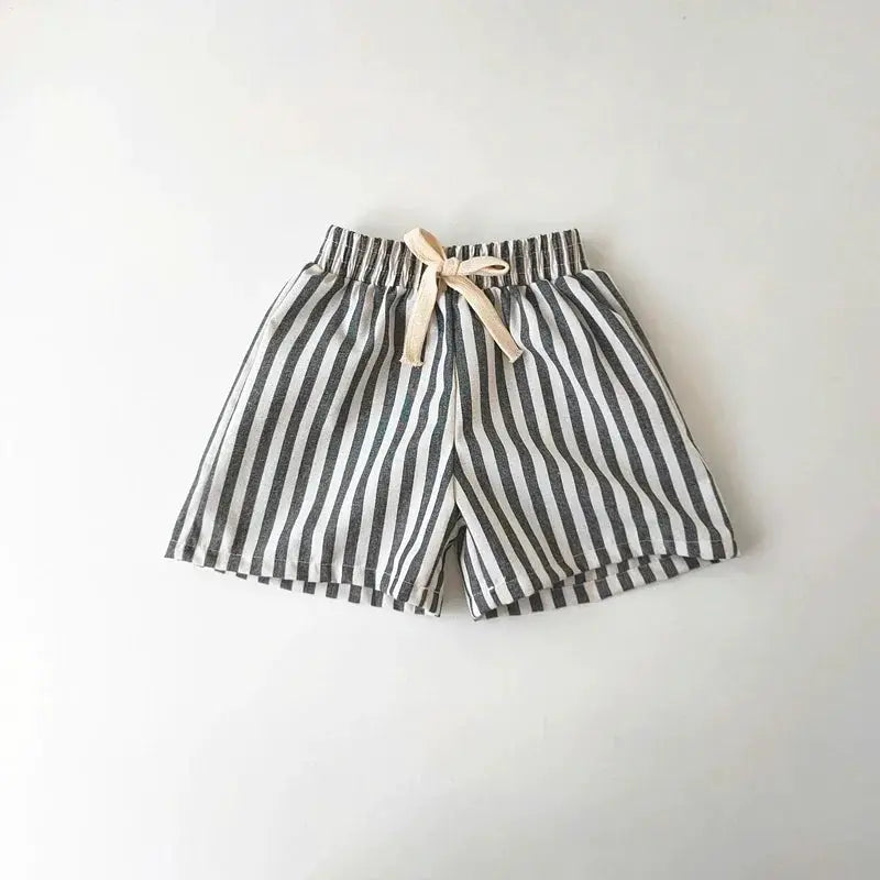 Spring Summer Kids Linen Cotton Striped Loose Pants Lace Up Vintage Casual Clothing For Boys And Girls