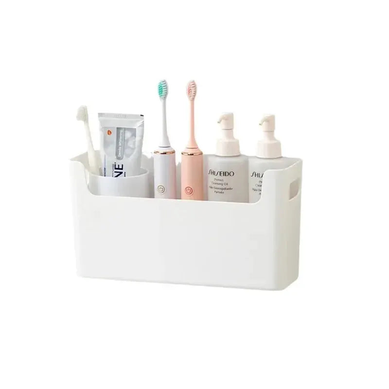Simples Market white inside-cabinet organizer rack with toothbrushes and bottles