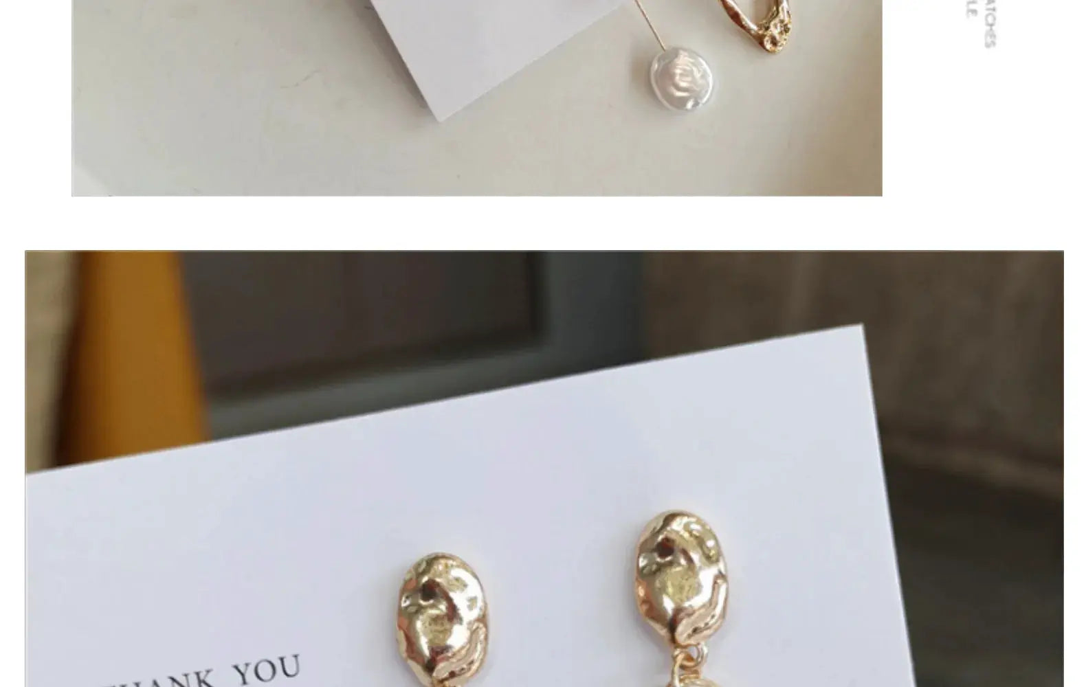 Pair of gold-tone irregular pearl earrings, oversized long studs for women, Simples Market