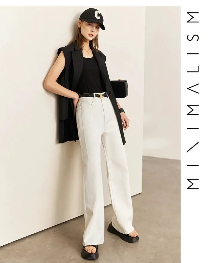 Amii Minimalism Vintage Denim Jeans Women Loose Wide Leg Autumn Pants