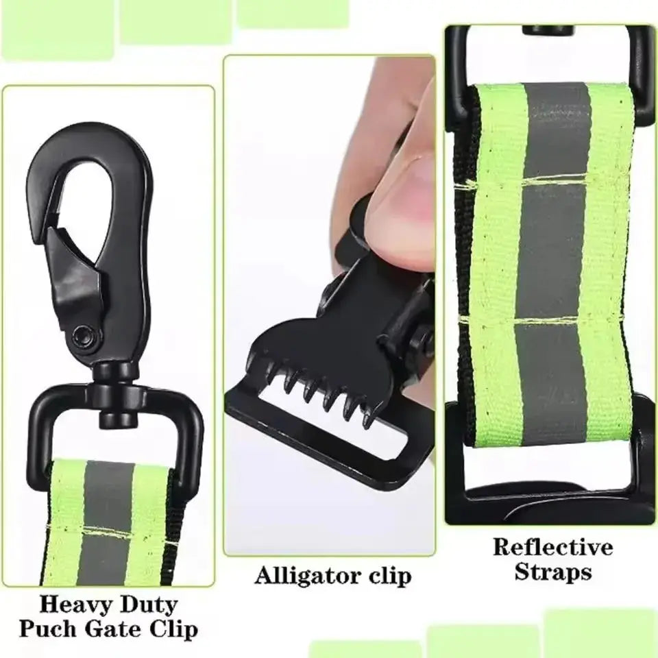 Firefighter glove strap by Simples Market with neon reflective straps and heavy-duty alligator clip