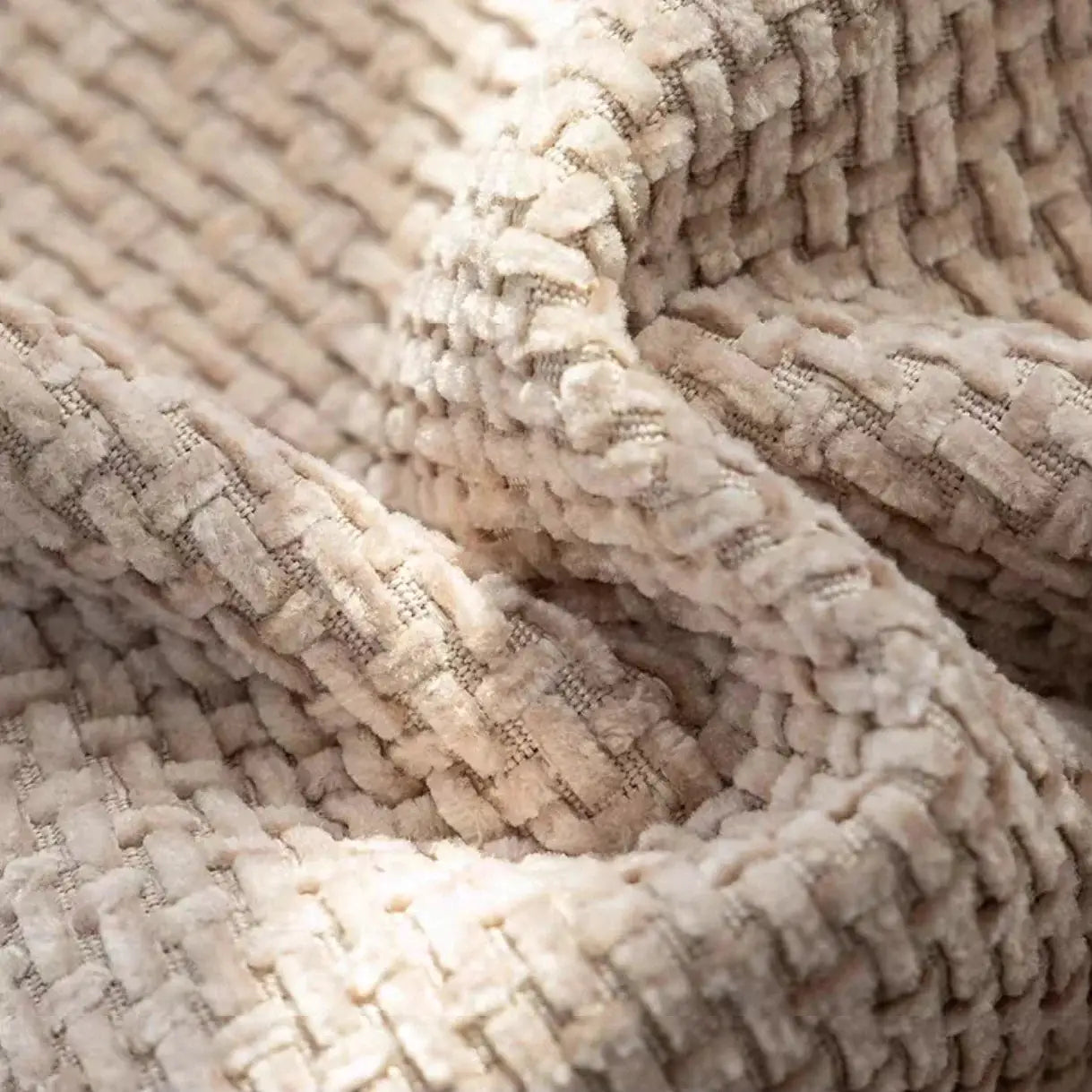 Sofa cover by Simples Market, beige jacquard plush fabric with anti-slip design