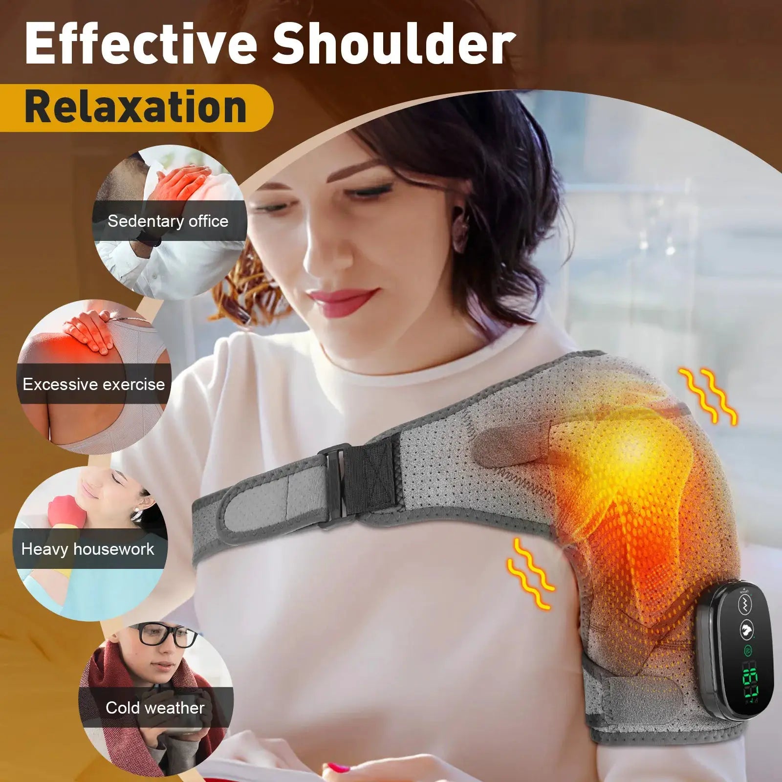 Simples Market electric heated shoulder brace wrap with adjustable strap, gray mesh belt and controller