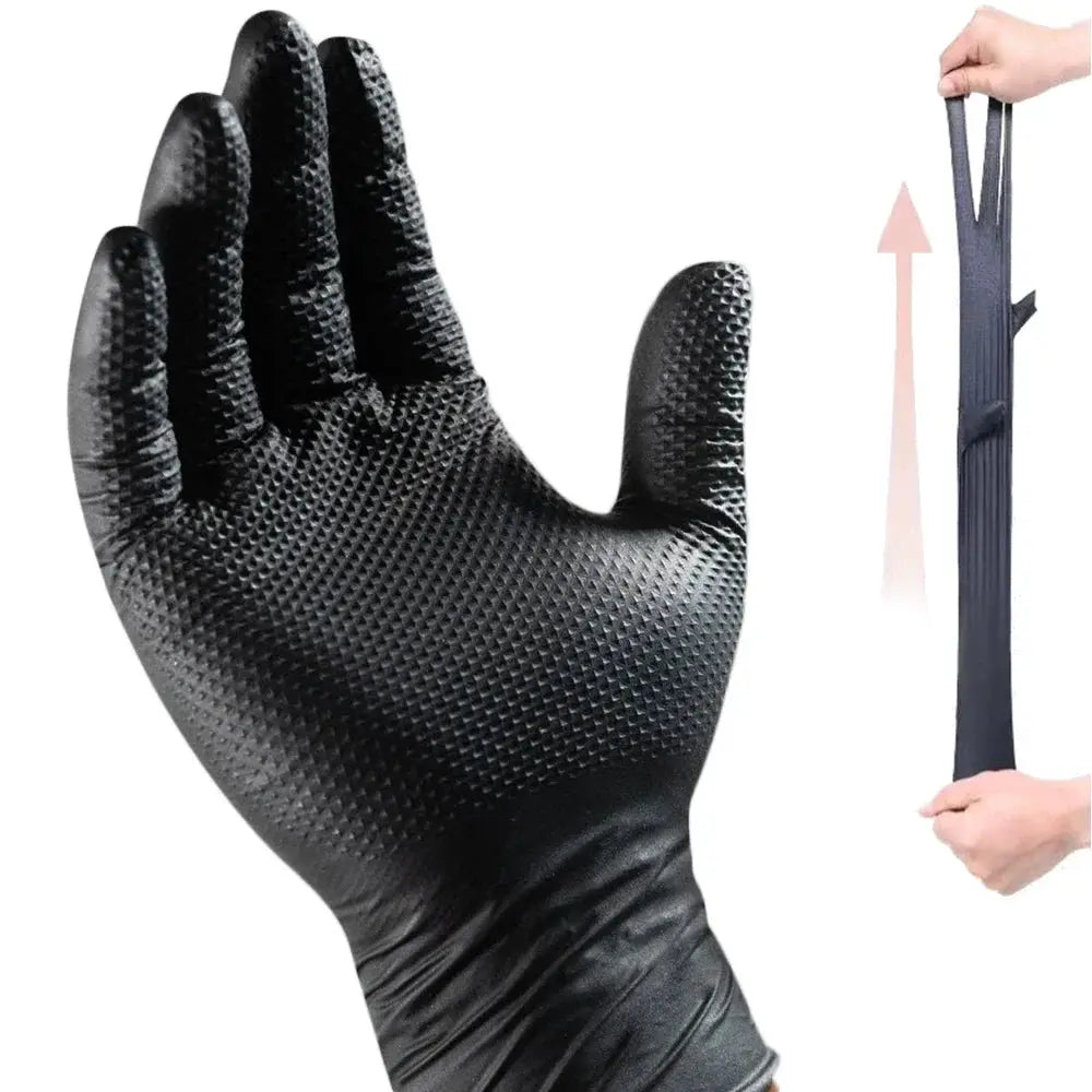 Heavy-duty nitrile gloves, black 8mil with textured anti-slip grip for mechanic/home garden use