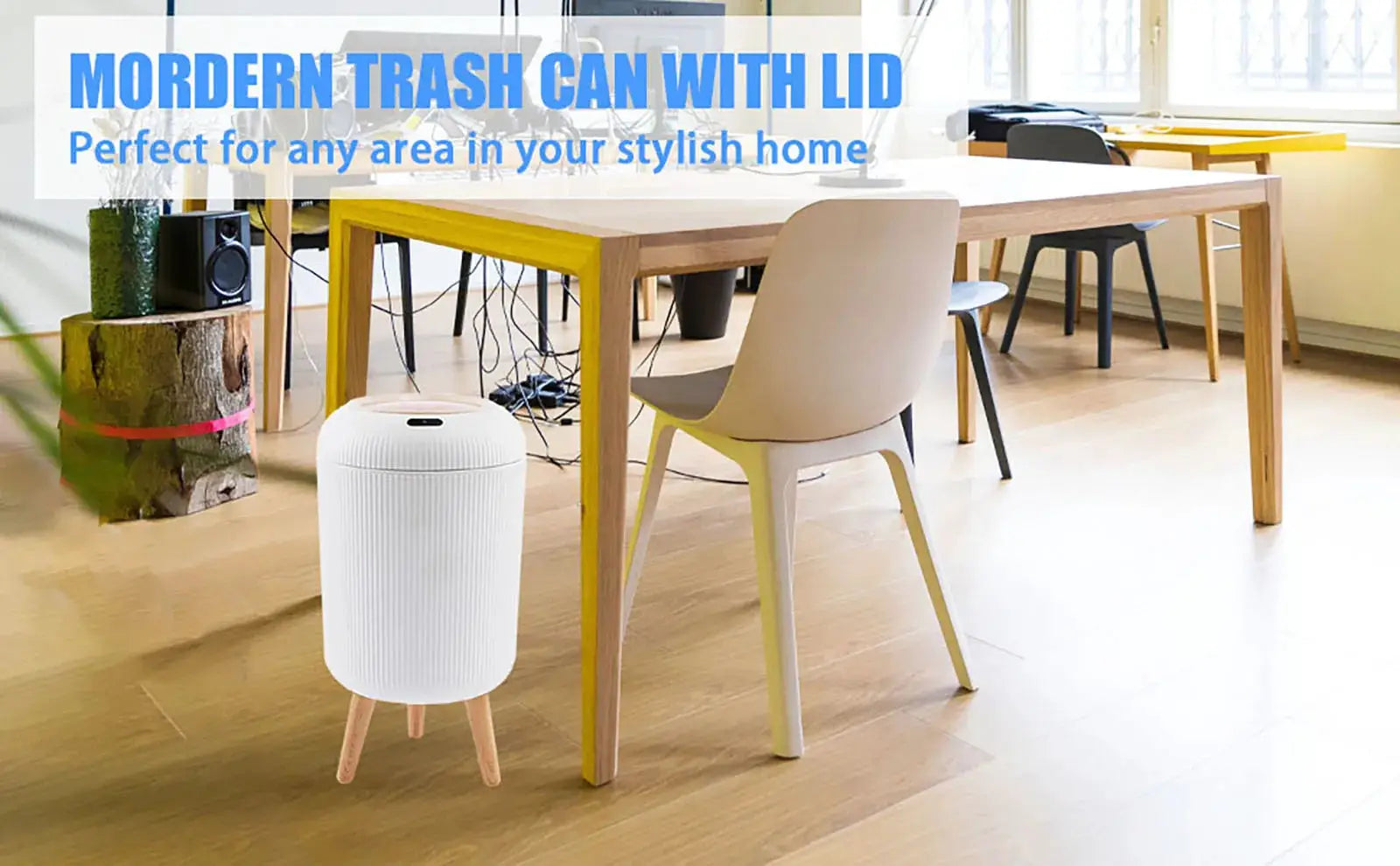 Simples Market automatic trash can with lid, small white plastic motion-sensing bin