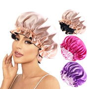 SilkNest Solid Elastic Double Layer Satin Bonnet Nightcap for Women with Gentle Sleep and Bath Hair Protection