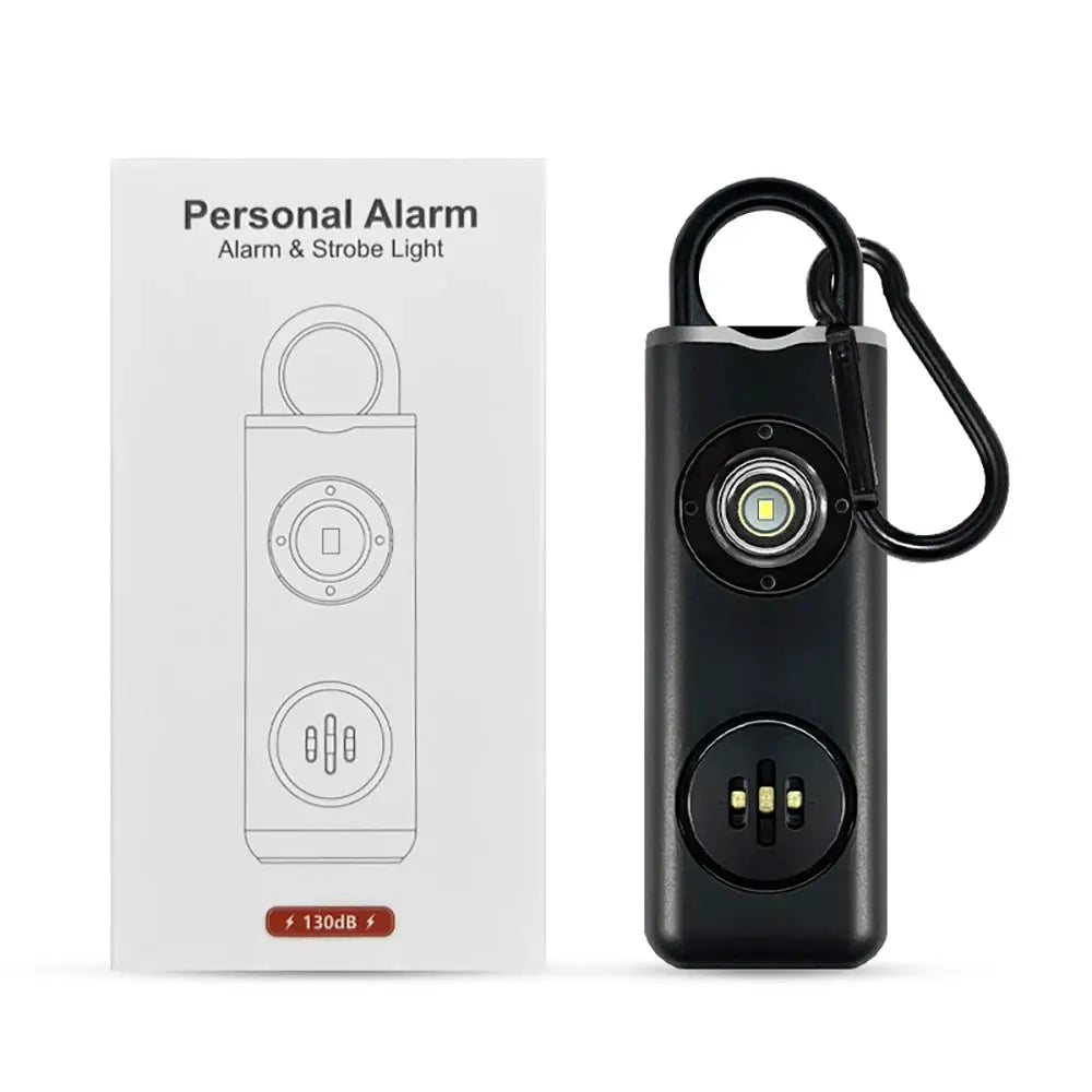 130dB rechargeable personal alarm keychain with LED light, black, Simples Market