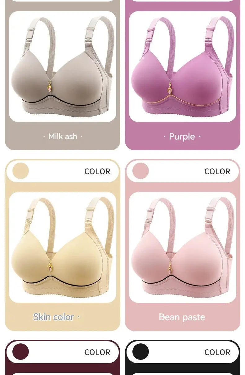 Simples Market non-magnetic thin-cup bra, large size, no underwire; breathable, gathered; 4 colors.
