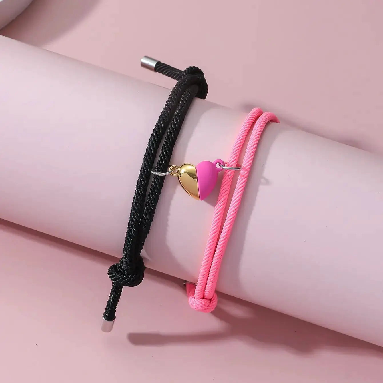 Two Piece Black White Rope Love Magnetic Couple Bracelet Set For Friends Partners Travel Gift