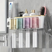BrightNest Toothbrush Holder With Squeezer And Mouthwash Cup Adhesive Mount Perforation Free Design For Home Organizing
