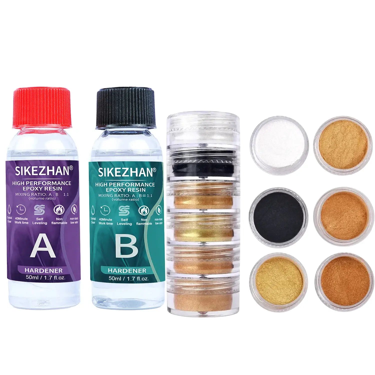 Crystal Clear Epoxy Resin Kit With Six Color Mica Powder And AB Glue For DIY Jewelry Making Nail Art Soap Casting Crafts