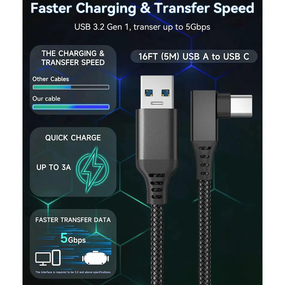 USB A to USB C VR Link Cable 5m For Oculus Quest And Quest 2 Data Transfer And Fast Charging