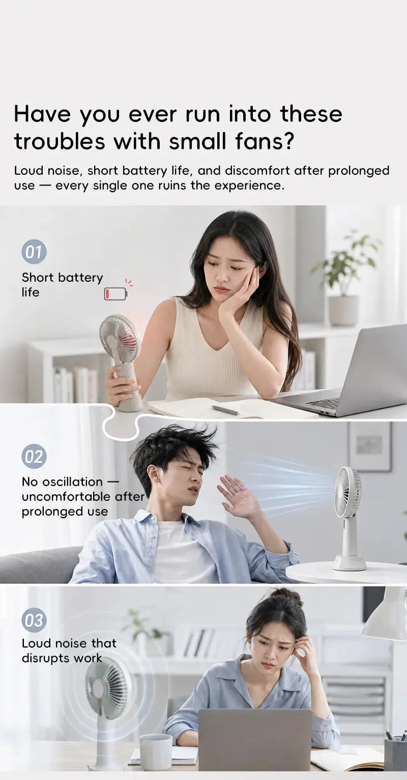 KINSCOTER Smart Oscillating Desk Fan by Simples Market, white USB rechargeable 4000mAh, angle adjustable, 5 speeds
