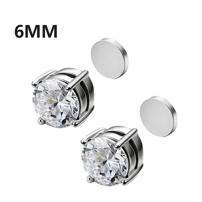 Crystal Magnetic Ear Stud Clip Earrings For Men And Women Unisex Non Piercing Punk Round Zircon Stainless Steel