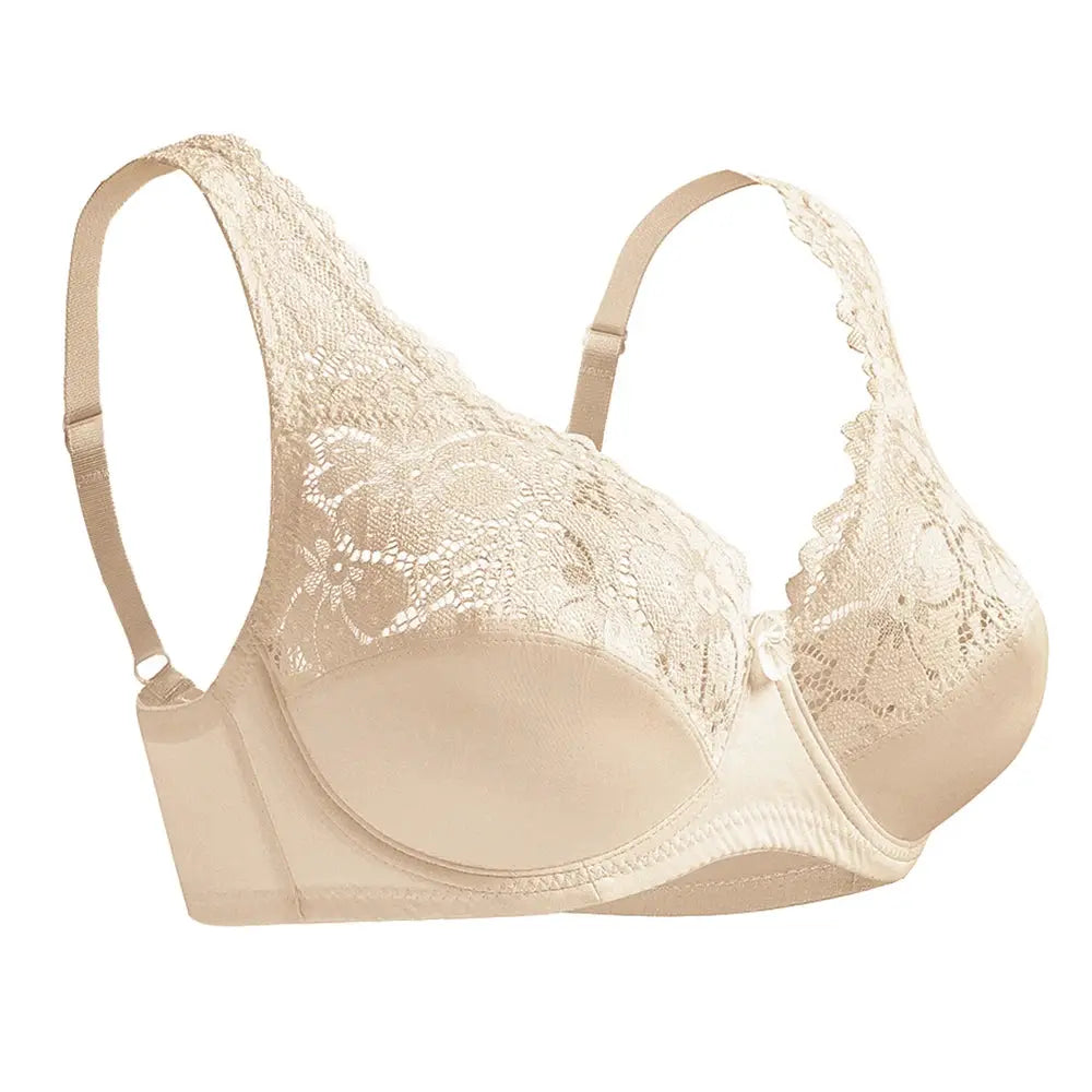 Lace underwire bra in beige with floral cup detailing and smooth band