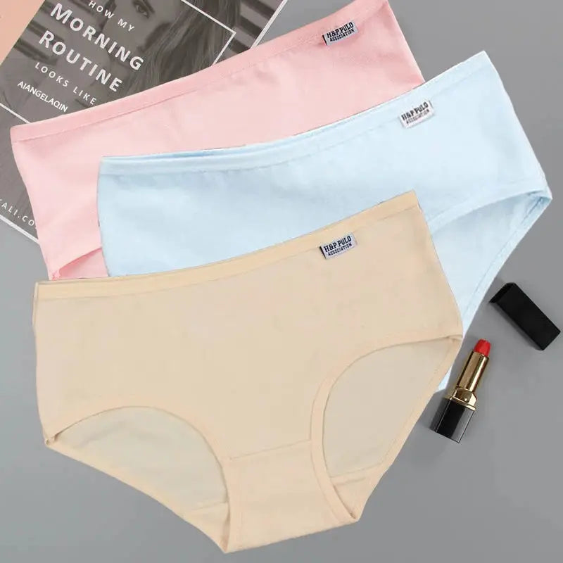 3Pcs women's cotton briefs by Simples Market in peach, pink and light blue (plus size)
