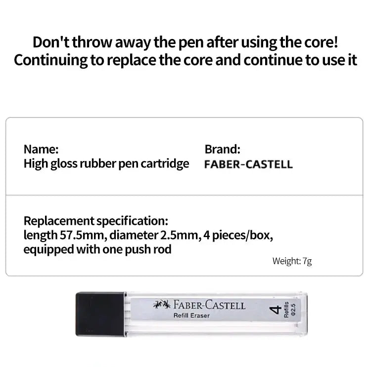 Faber-Castell refill eraser cartridge in a clear plastic case with a black cap.