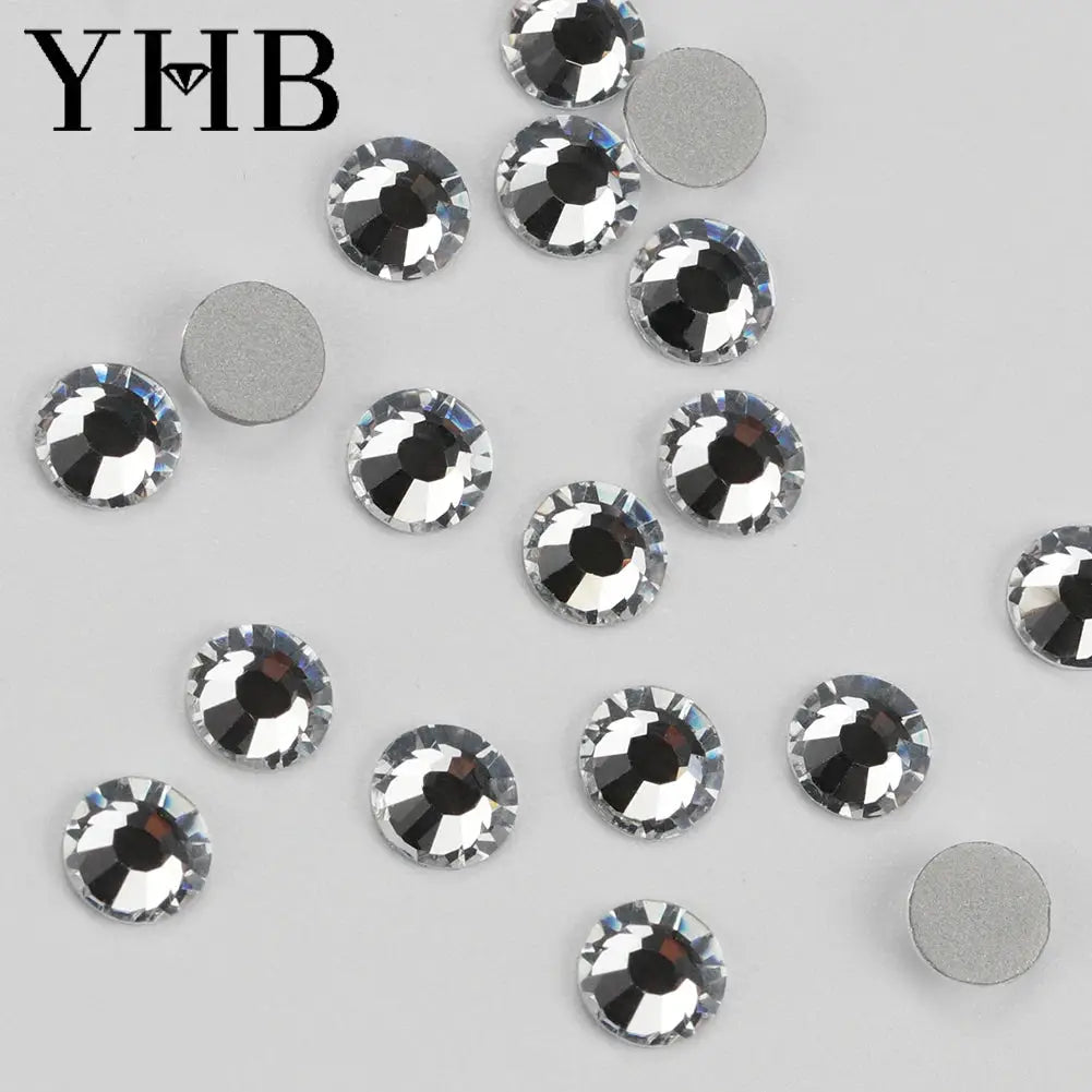YHB Non Hotfix White Crystal AB Flatback Rhinestones For Nails Decoration DIY Nail Art Cold Fixation Gems