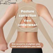 FallSweet wireless posture correction bra with cross-back support; beige seamless bralette by Simples Market