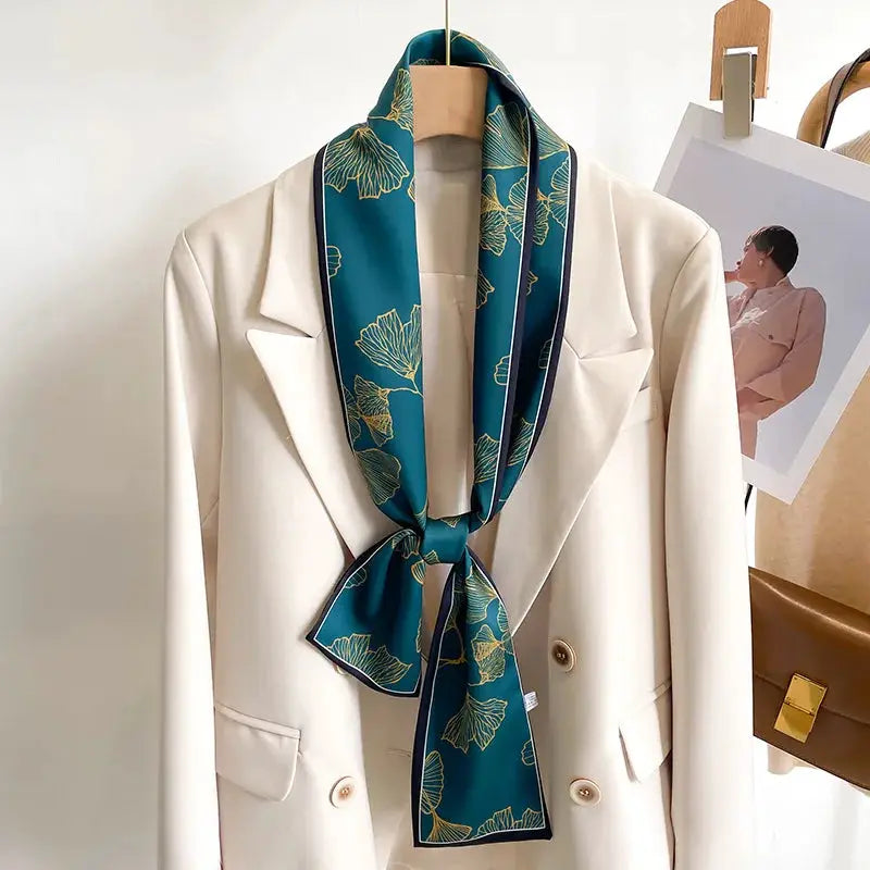LuxeSilk Silk Feel Printed Design Scarf Versatile Long Narrow Silk Shawl For Fashionable Styles