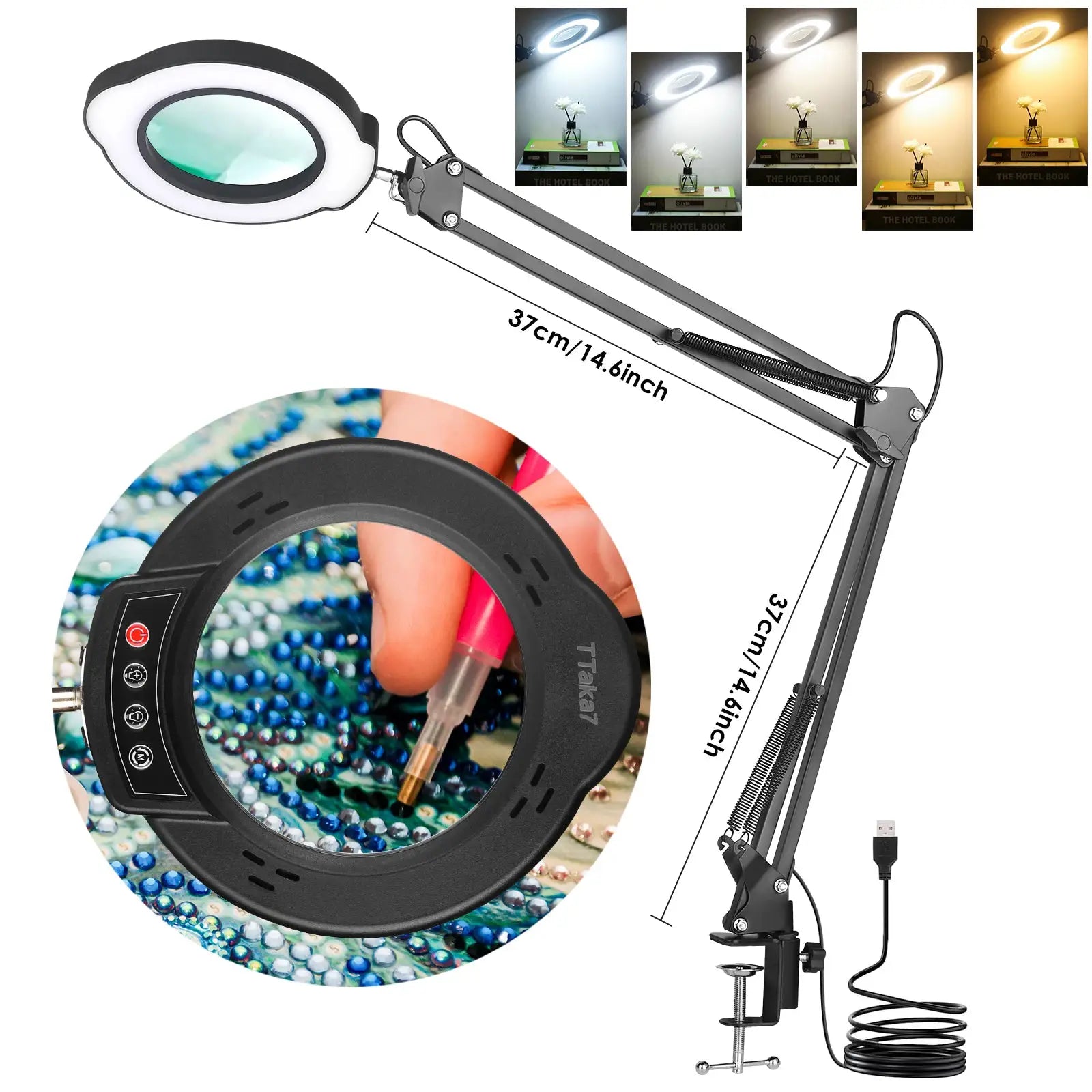 72 LED Illuminated Magnifier 8X 10X Magnification USB Desk Lamp With 3 LEDs For Soldering Repair Crafting And Beauty
