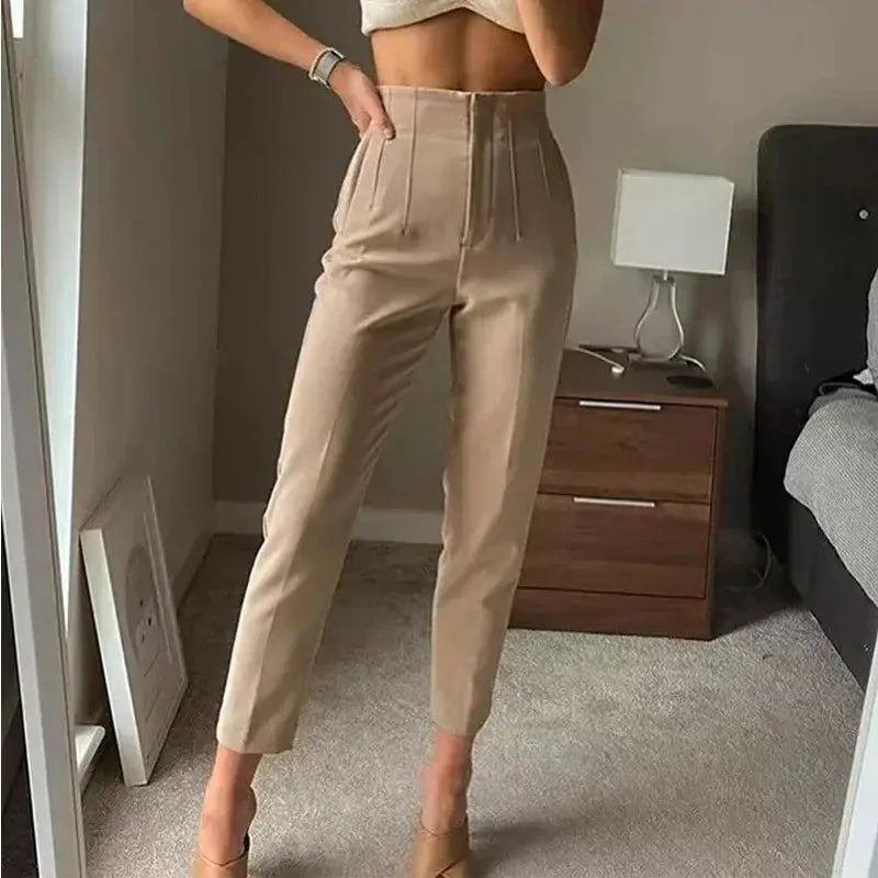 HXAO Ladies High Waist Formal Office Pants Pencil Trousers For Women Black Pink White