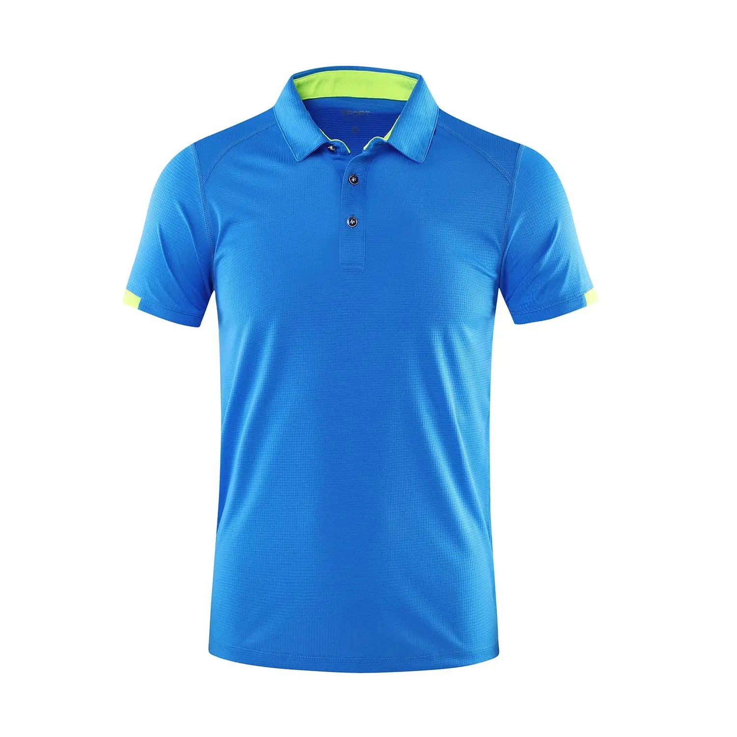 Polo shirt in blue with lime-green trim, quick-dry golf jersey, short sleeves