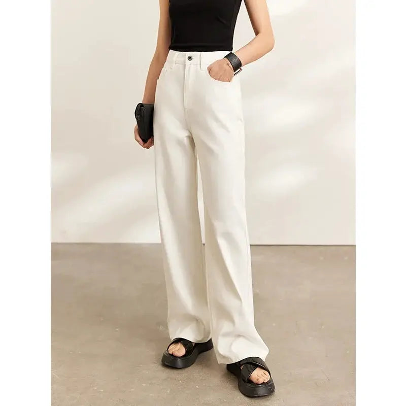 Amii Minimalism Vintage Denim Jeans Women Loose Wide Leg Autumn Pants