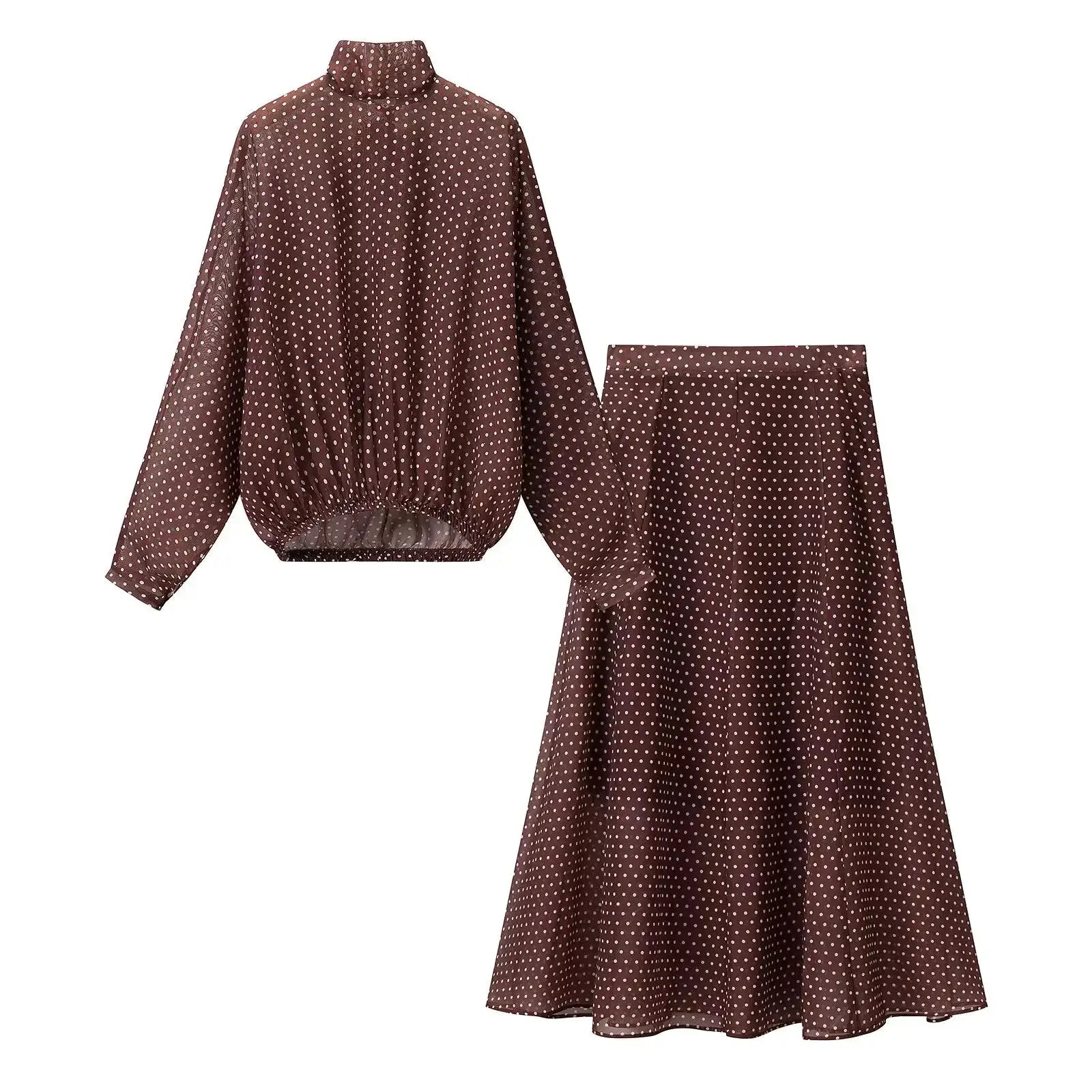 Kondala Polka Dot Women Sets Chiffon Bow Tie Blouses Skirts 2026