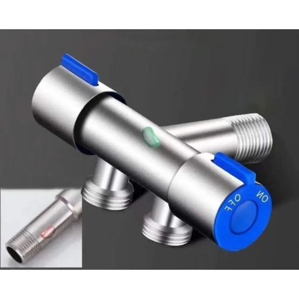 Double-handle stainless steel cold water faucet with blue knobs for bathroom or washing machine